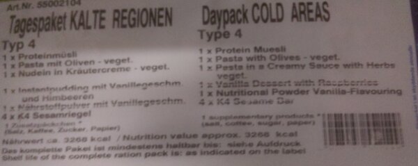 Travellunch Tagespaket kalte Regionen Typ 4 - vegetarisch